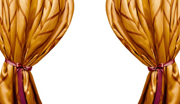 Beautiful luxury two golden curtain isolated on white background