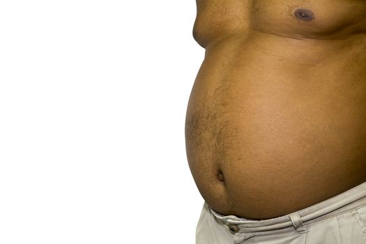 Belly Fat of black men's isolated on white with clipping path
