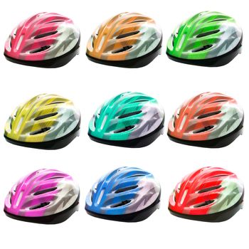varities color of bicycle safety helmet isolated on white background
