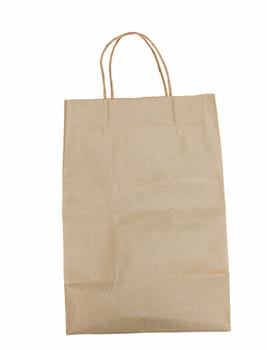 old used brown recycle paper shopping bag isolated object on white background