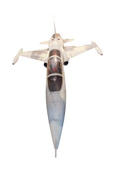 top front view of military jet plane isolated white use for multipurpose