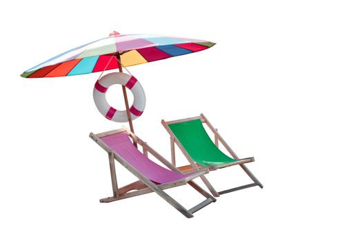 umbrella and couples wood chairs beach isolated white for summer and sea beach location topic