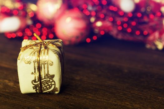 Christmas gift box. new Year decoration. Christmas ornaments christmas decoration. golden gift boxes. Holidays background