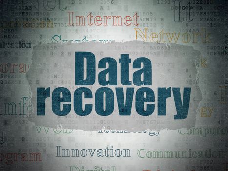 Data concept: Painted blue text Data Recovery on Digital Data Paper background with   Tag Cloud