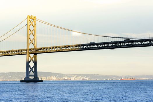 San Francisco,CA, USA, october 22, 2016;  Bay bridge at sunset in a warm autumnal day