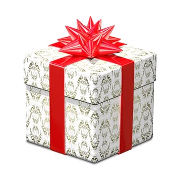 3D Illustration of a Gift with a Pattern and Red Ribbon