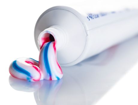 tube of toothpaste closeup on white background