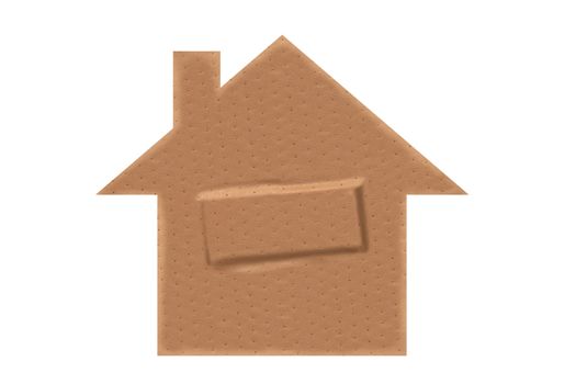 House shaped sticking plaster with clipping paths.