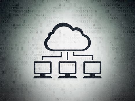 Cloud computing concept: Painted black Cloud Network icon on Digital Data Paper background