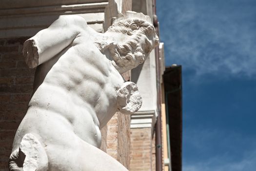 The Neptune statue seen from below