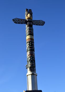 Indian totem from Canada donated to the town of Virton in Belgium