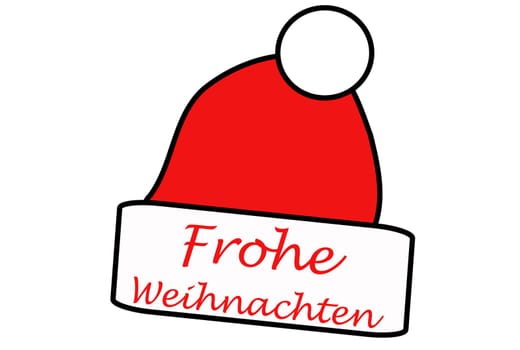 Simple santa hat and the german words for Merry Christmas, christmas card