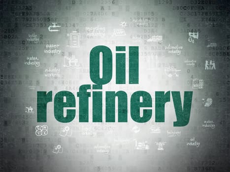 Manufacuring concept: Painted green text Oil Refinery on Digital Data Paper background with  Hand Drawn Industry Icons