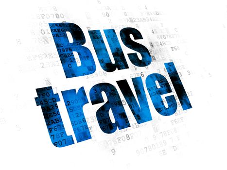 Travel concept: Pixelated blue text Bus Travel on Digital background