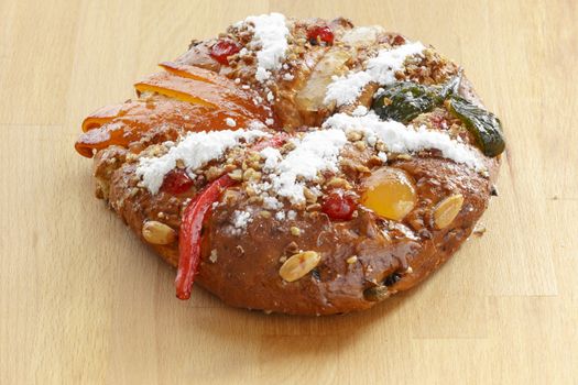 Bolo Rei is a traditional portuguese Christmas cake made with candid fruit.