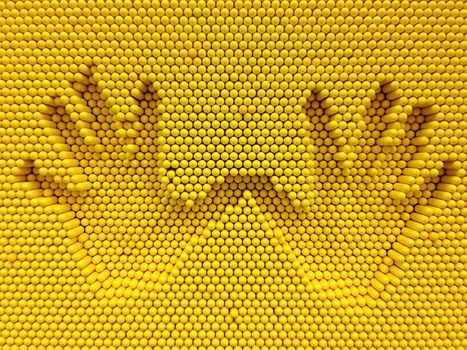 Two hand print on the yellow pins toy background, playground equipment board for print hand