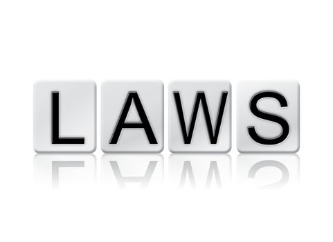 The word "Laws" written in tile letters isolated on a white background.