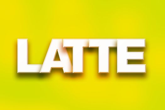 The word "Latte" written in white 3D letters on a colorful background concept and theme.