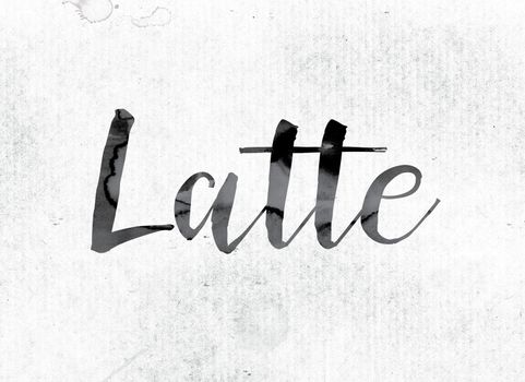 The word "Latte" concept and theme painted in watercolor ink on a white paper.