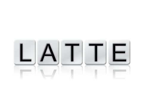 The word "Latte" written in tile letters isolated on a white background.