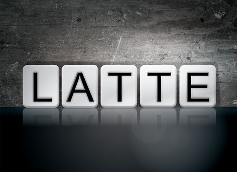 The word "Latte" written in white tiles against a dark vintage grunge background.