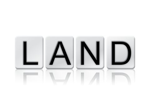 The word "Land" written in tile letters isolated on a white background.