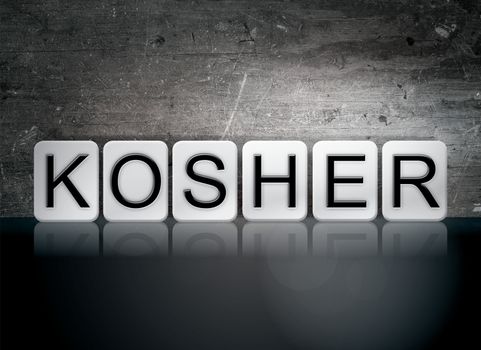 The word "Kosher" written in white tiles against a dark vintage grunge background.