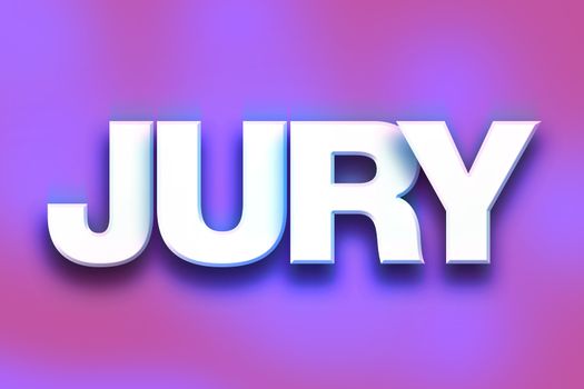 The word "Jury" written in white 3D letters on a colorful background concept and theme.