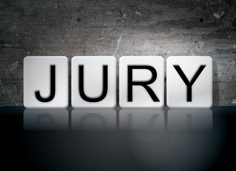 The word "Jury" written in white tiles against a dark vintage grunge background.