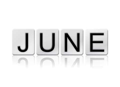 The word "June" written in tile letters isolated on a white background.