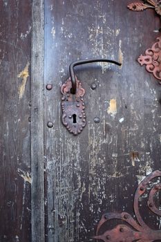 Rusting lock  door handle on the old the front door