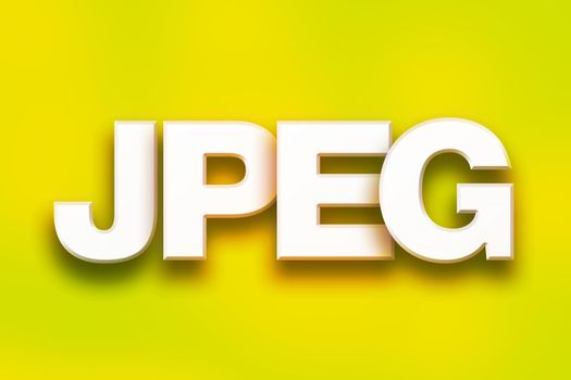 The word "jpeg" written in white 3D letters on a colorful background concept and theme.