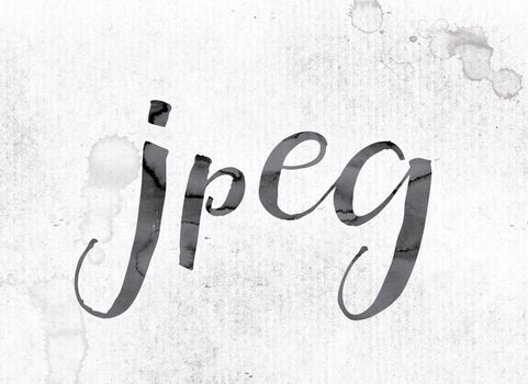 The word "jpeg" concept and theme painted in watercolor ink on a white paper.