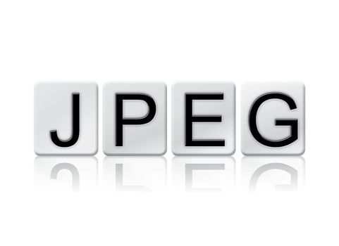 The word "jpeg" written in tile letters isolated on a white background.