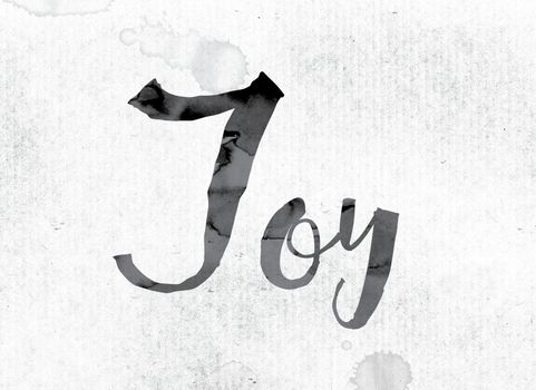 The word "Joy" concept and theme painted in watercolor ink on a white paper.