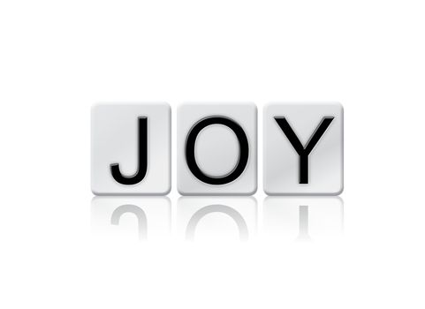 The word "Joy" written in tile letters isolated on a white background.