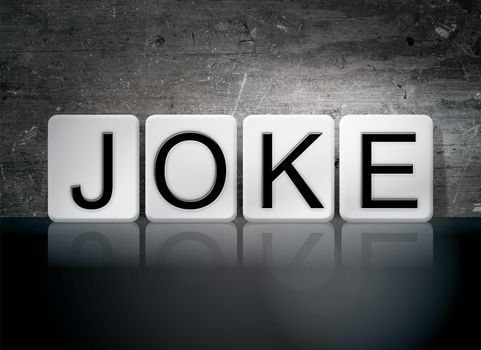 The word "Joke" written in white tiles against a dark vintage grunge background.
