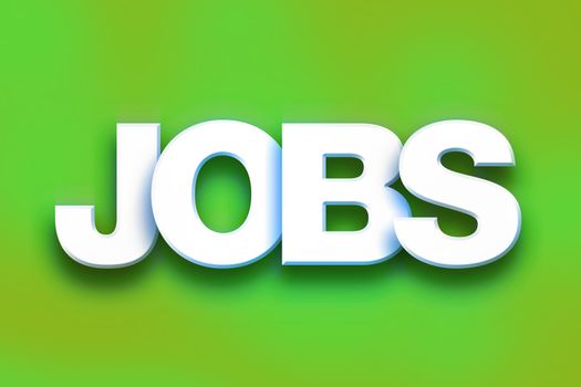 The word "Jobs" written in white 3D letters on a colorful background concept and theme.