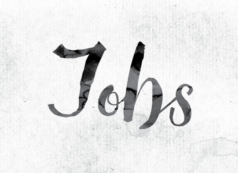 The word "Jobs" concept and theme painted in watercolor ink on a white paper.