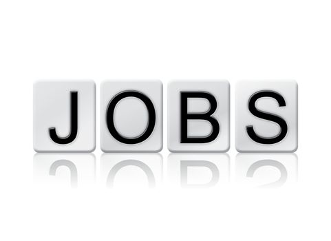 The word "Jobs" written in tile letters isolated on a white background.