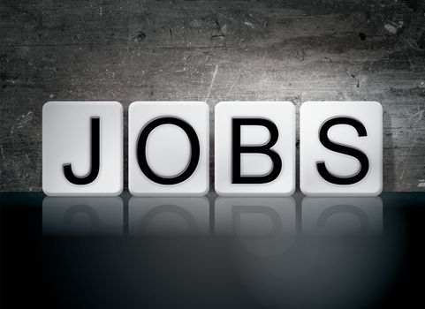 The word "Jobs" written in white tiles against a dark vintage grunge background.