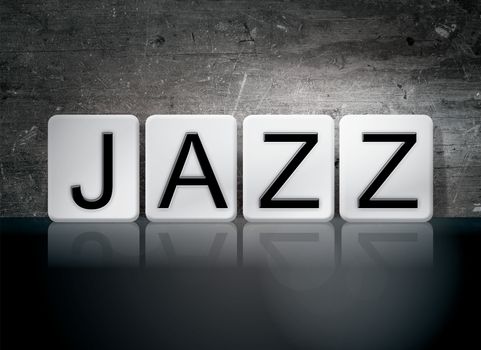 The word "Jazz" written in white tiles against a dark vintage grunge background.