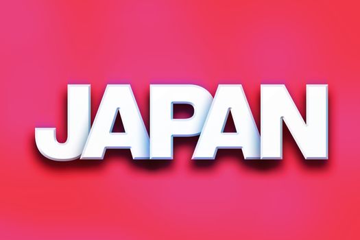 The word "Japan" written in white 3D letters on a colorful background concept and theme.