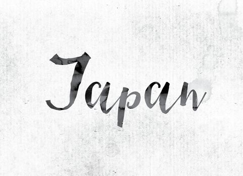 The word "Japan" concept and theme painted in watercolor ink on a white paper.