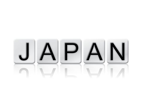 The word "Japan" written in tile letters isolated on a white background.