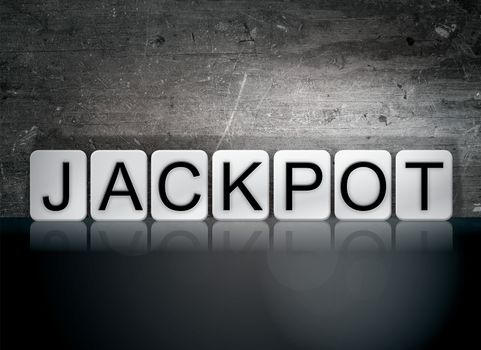 The word "Jackpot" written in white tiles against a dark vintage grunge background.