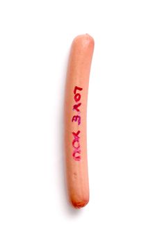 hot dog sausage on white background text i love you