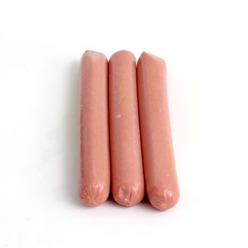 picture of a hot dog sausages on white background