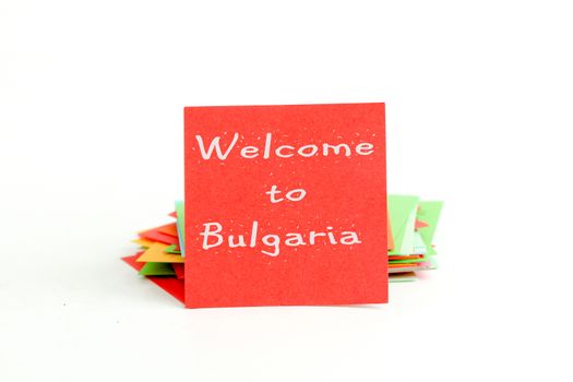 picture of a red note paper with text welcome to bulgaria
