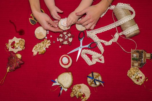 Christmas toys and decorations, handmade with children's hands